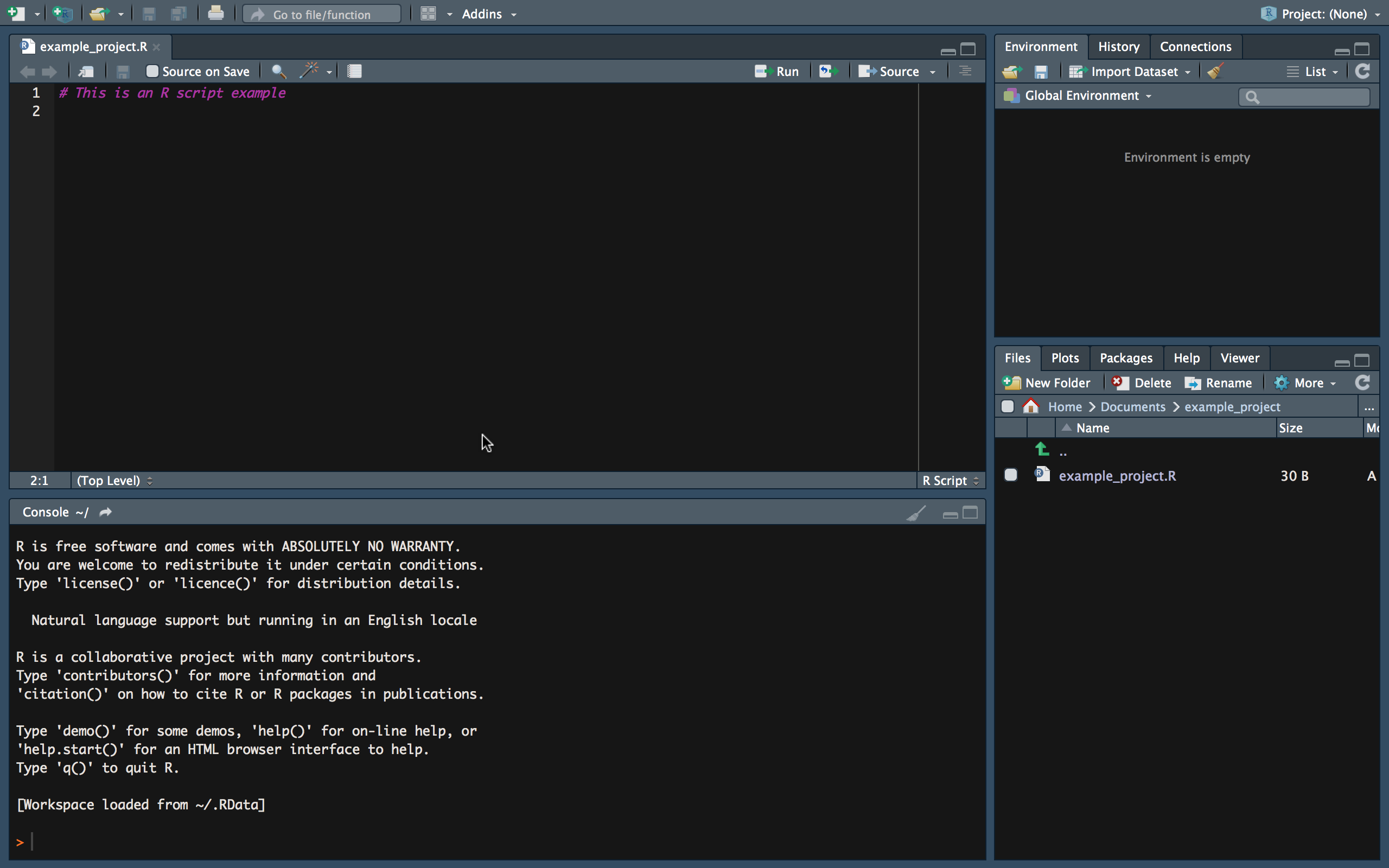 Running R in RStudio (IDE).