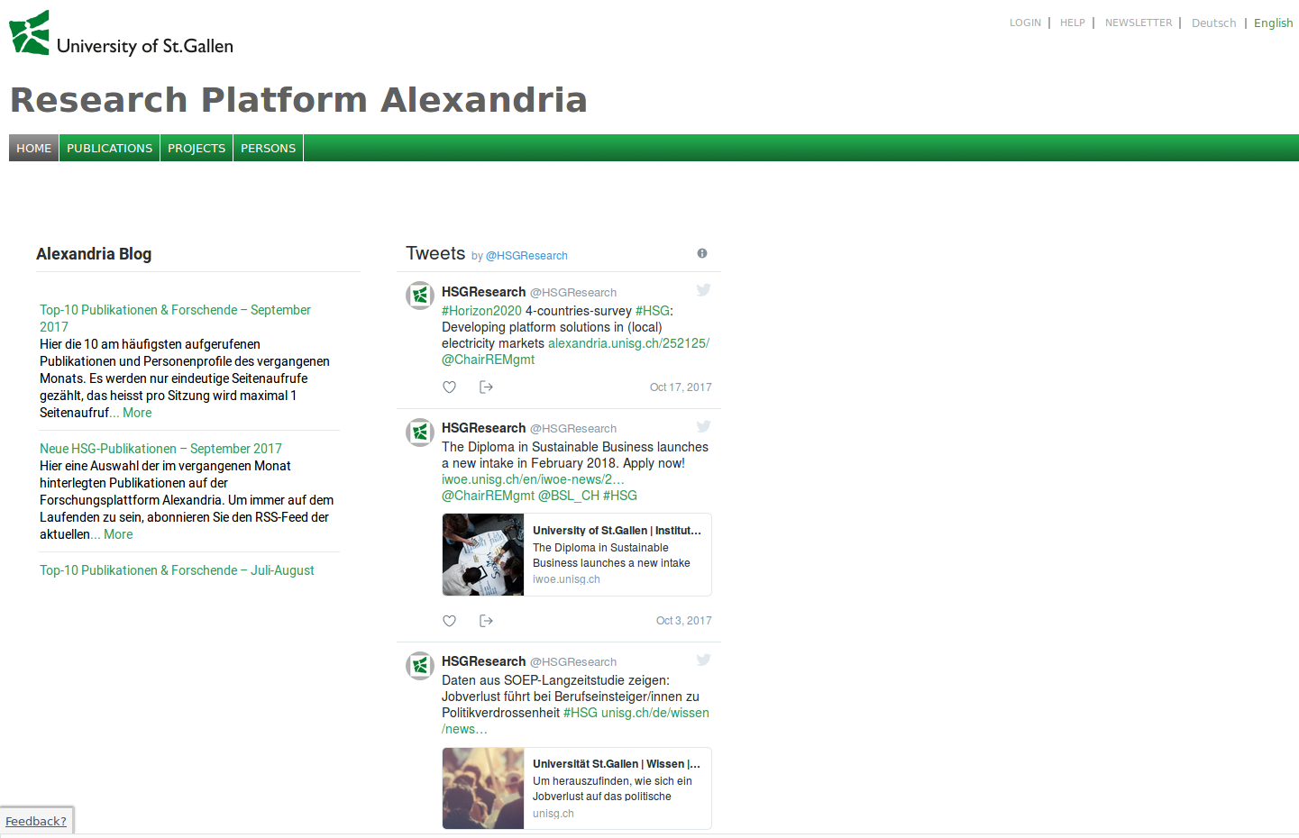 Example of a Twitter-feed embedded in a webpage. Source: https://www.alexandria.unisg.ch/.