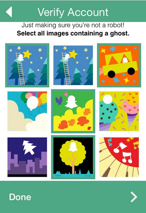 Snapchat account verification (making sure the visitor is not a robot).