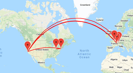 Map illustrating the route the data packets took to reach princeton.edu. Source: https://stefansundin.github.io/traceroute-mapper/.